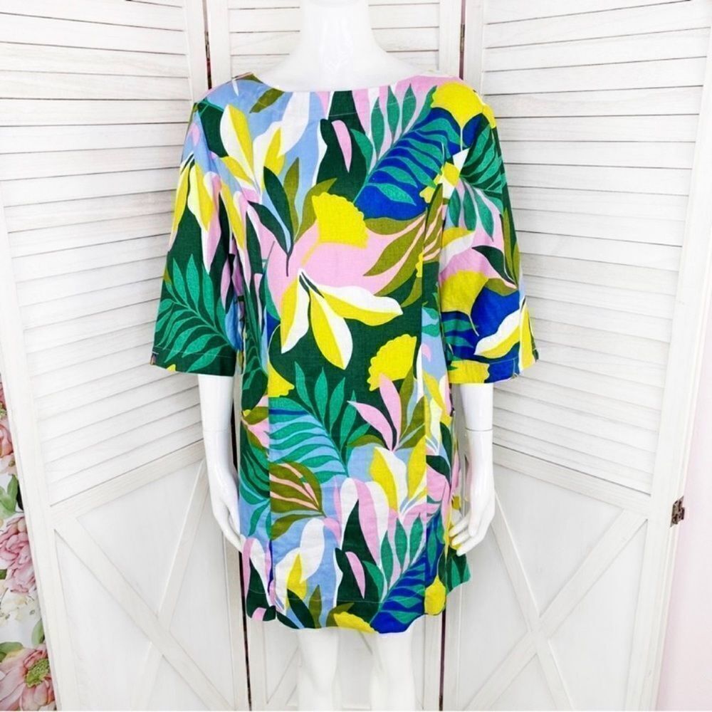 Boden Laurie‎ Linen Tunic Dress Plum Blossom Tropical 4P Multi Color